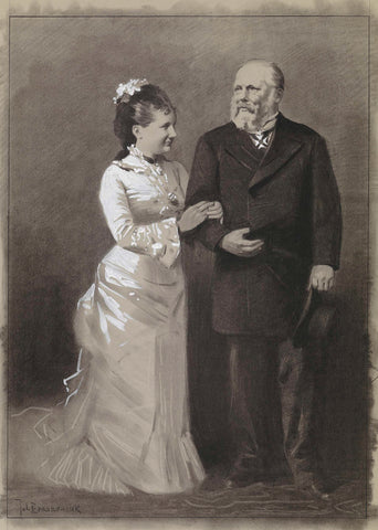 Design for illustration in De Amsterdammer: Z.M. King Willem III and his youthful wife Queen Emma, 1879, Johan Braakensiek, 1904 Canvas Print