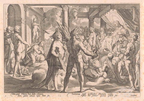 Phaëthon asks Apollo if he can drive his car, Hendrick Goltzius (workshop or), 1590 Canvas Print