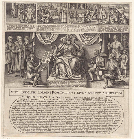 Rudolf I of Habsburg, Roman-German king, on his throne, Johannes Wierix, 1617 Canvas Print