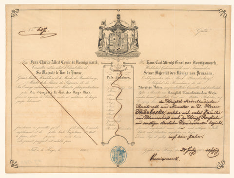 Passport of the King of Prussia for J.R. Thorbecke, family and servants, anonymous, 1860 Canvas Print