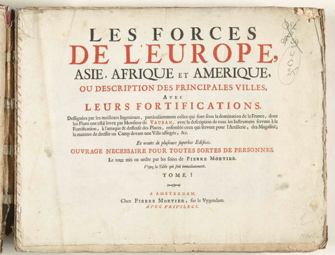 Title page for the first part of the print work: Les Forces de l'Europe, Asie, Afrique et Amerique, ca. 1702, Pieter Mortier (I), 1702 - 1703 Canvas Print