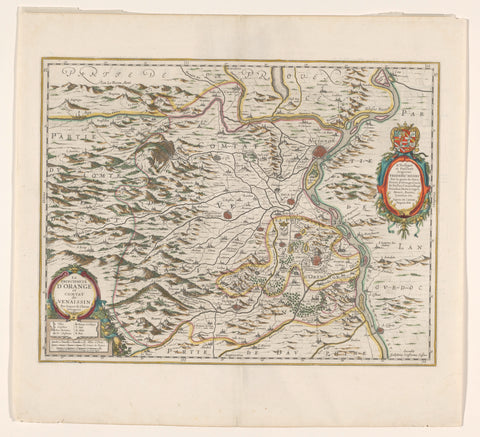 Cartography in the Netherlands, map of the Principality of Orange and the Comtat Venaissin, Jacques de Chieze, 1627 Canvas Print