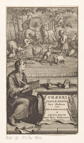 Writer and animals, Joseph Mulder, 1699 Canvas Print