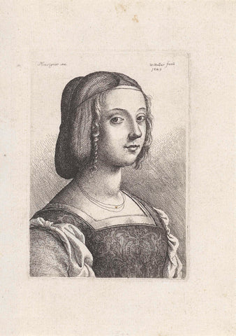 Portrait of a young woman with hairnet, Wenceslaus Hollar, 1645 Canvas Print