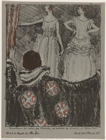 Gazette du Bon Ton, 1921 - No. 3, Pl. XI: Manteau du soir, de Worth; et robes de dîners, by Doeuillet, Porter Woodruff, 1921 Canvas Print