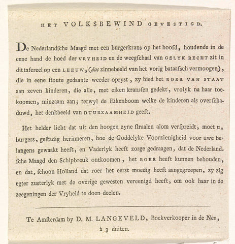 Het Volksbewind Gevestigd, decoratie op het Amstelveld, 1795 (explanation), Dirk Meland Langeveld, 1795 Canvas Print