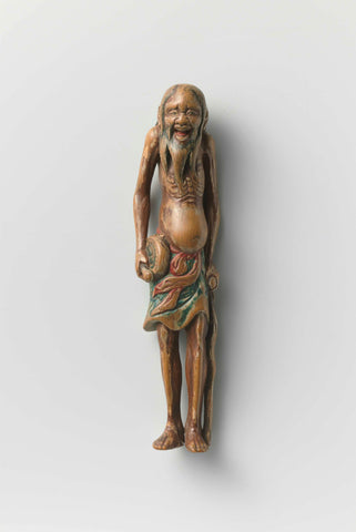 Netsuke in the form of a holy man with a drum and staff, anonymous, 1700 - 1900 Canvas Print