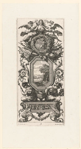 Wall panel with two figures of Minerva under octagonal frame, Michel Dorigny, 1647 Canvas Print