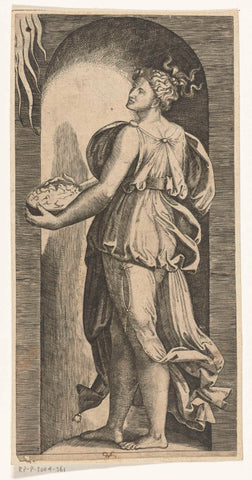 Woman as personification of Hope (Spes) with bread standing in niche, Marcantonio Raimondi, 1510 - 1575 Canvas Print