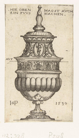 Jar with lid, decorated with oval medallions, Hans Sebald Beham, 1510 - 1530 Canvas Print