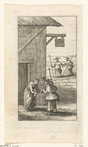 Willemynken and begging old woman for inn, Boëtius Adamsz. Bolswert, 1638 Canvas Print