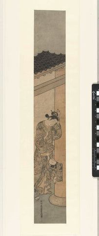 Woman looking at child, crawling out of hole in pillar, Ishikawa Toyonobu, 1763 - 1768 Canvas Print