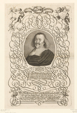 Portrait of Ulrich Hofmann with calligraphy, Andreas Kohl, 1634 - 1657 Canvas Print