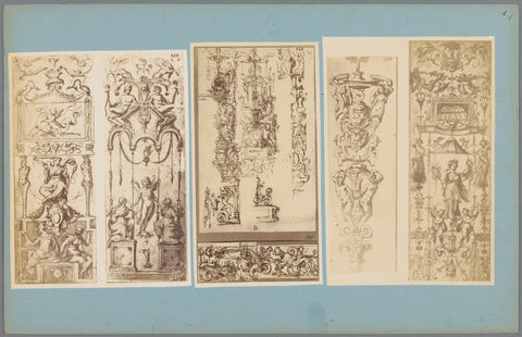 Three photo reproductions of drawings of ornaments, presumably wall decorations, anonymous, c. 1875 - c. 1900 Canvas Print