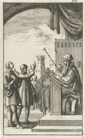 Man takes an oath in court, Jan Luyken, 1685 Canvas Print