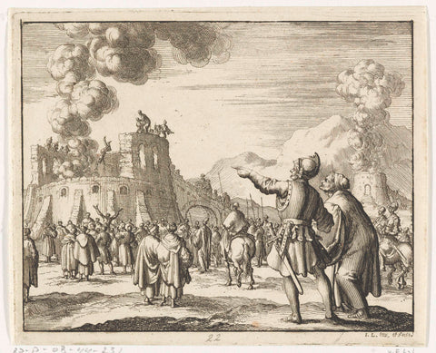 Phocas thrown into a lime kiln, Jan Luyken, 1685 Canvas Print