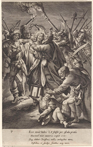 Judaskus and arrest of Christ, Antonie Wierix (II), 1583 - 1587 Canvas Print