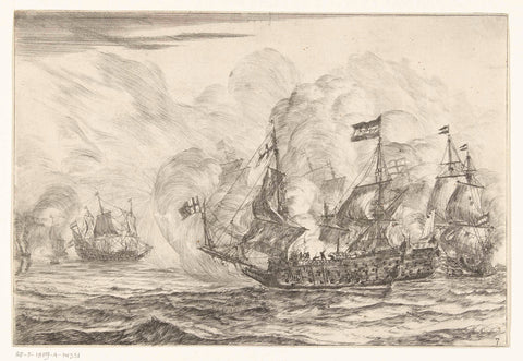 Naval battle with takeover of a ship, 1652 (?), Reinier Nooms, 1652 - 1654 Canvas Print