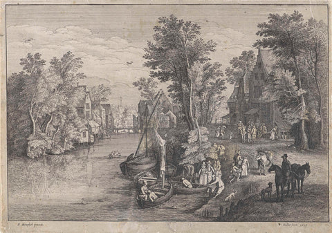 Village view with small ferry by the river, Wenceslaus Hollar, 1649 Canvas Print