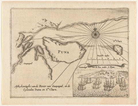 Map of the coast at Guayaquil and the island of Puná, 1624, anonymous, 1644 - 1646 Canvas Print