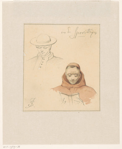 Sketches of a priest and a monk, who reads in a book, from the journey of 1864, Jan Striening, 1837 - 1903 Canvas Print