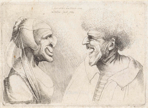 Deformed heads of a smiling man and woman with head cap, Wenceslaus Hollar, 1645 Canvas Print