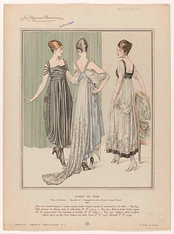 Les Élégances Parisiennes, ca. 1916, Supplement No. 12, Pl. XIX en XX, fig. 854 t/m 863 : ROBES DU SOIR (...), anonymous, c. 1916 Canvas Print