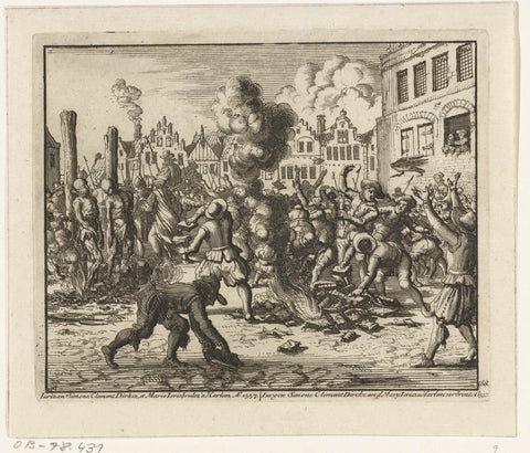 The books of the burnt Jurriaan Simonsz. in Haarlem by the people luited, 1557, Jan Luyken, 1683 - 1685 Canvas Print