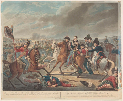 Zyne Koninklyke Highness William Prince of Orange in the glorious battle of Waterloo, on the 18th of June 1815, wounded at the moment of victory / Son Altesse Royale Guillaume Prince d'Orange (...), Willem van Senus, 1817 Canvas Print