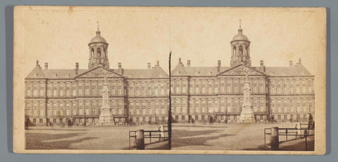 Royal Palace on Dam Square and the Monument in memory of the Volksgeest of 1830 and 1831, called Naatje, Amsterdam, Pieter Oosterhuis (attributed to), 1857 - 1870 Canvas Print