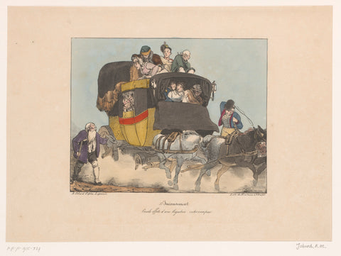 Woman vomits from a moving omnibus, Joseph Ambroise Jobard, after 1826 Canvas Print