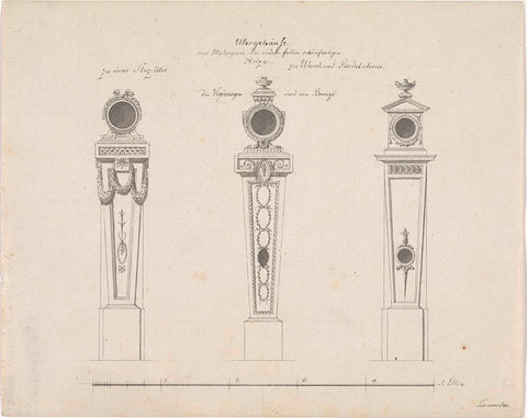 Design for three cabinets for standing watches, Schwender, c. 1780 - c. 1790 Canvas Print