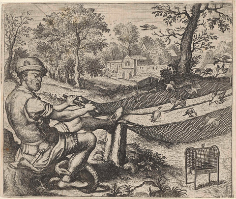 Fable of the bird catcher and the snake, Aegidius Sadeler, 1608 Canvas Print