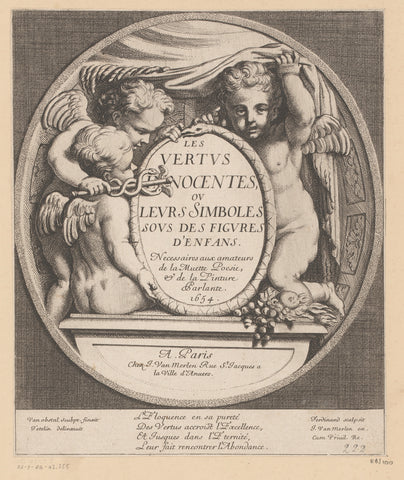 Title in frame with snake held by putti, Louis Ferdinand I Elle, 1654 Canvas Print