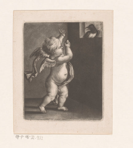 Cupid with an egg and magpie, John Smith (printmaker/ publisher) (attributed to), 1662 - 1742 Canvas Print