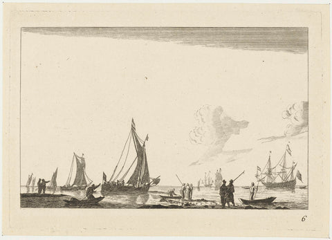 Inland waterway with different sailing ships, anonymous, 1700 - 1799 Canvas Print