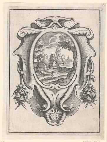 Cartouche with which garlands of fruit hang, Daniel Rabel, 1632 Canvas Print