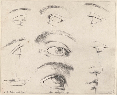 Seven eyes, two mouths and a nose, Stefano della Bella, 1620 - 1664 Canvas Print