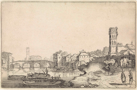 View of Rome with the Tiber and the Ponte Sisto, Jan van de Velde (II), 1616 Canvas Print