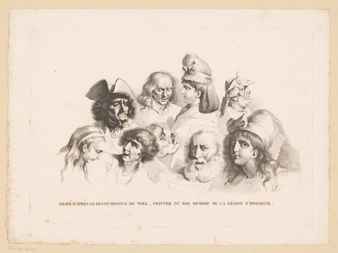 Composition with nine heads of men and women of different ages, Ignace-Joseph de Claussin (attributed to), 1805 - 1844 Canvas Print