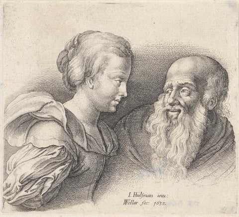 Old man with beard and a young girl, Wenceslaus Hollar, 1635 Canvas Print