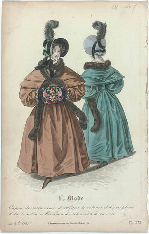 La Mode, 22 December 1832, Pl. 272 : Capote de satin decorated with ribbons (...), anonymous, 1832 Canvas Print