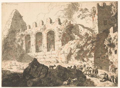 Landscape with ruins and a pyramid, Christian Wilhelm Ernst Dietrich, 1769 Canvas Print