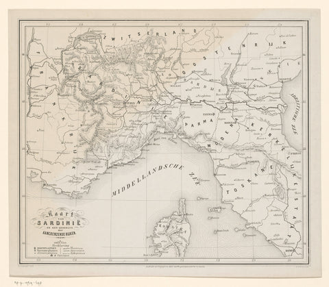 Map of the war zone of southern France and northern Italy in 1859, H. Scheve, 1859 Canvas Print