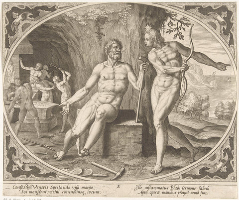 Phoebus informs Vulcan of adultery, Jan Collaert (II), 1576 - 1628 Canvas Print