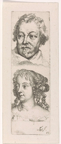 Heads of a Man and Woman, Augustine Terwesten (I), 1659 - 1677 Canvas Print