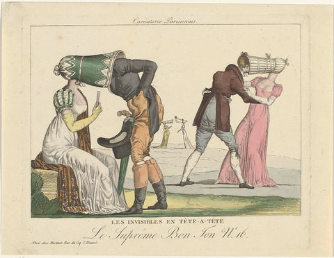 Le Supreme Bon Ton, Caricatures Parisiennes, 1800-1815, No.16: Les invisibles en tête-a-tête., anonymous, 1800–1815 Canvas Print