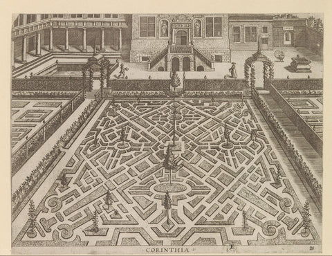 Garden with a ground floor with in the diagonal compartments in the form of columns, anonymous, c. 1600 - c. 1601 Canvas Print