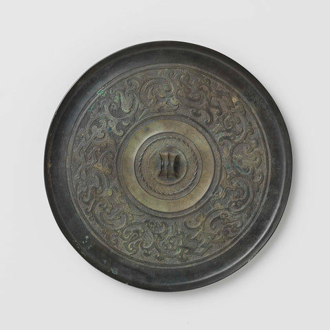 Mirror with stylized bird-dragon motifs, anonymous, c. -300 - c. -200 Canvas Print