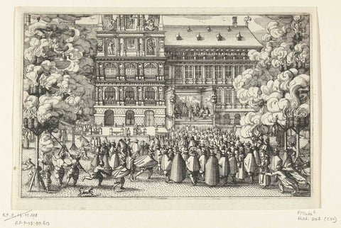 Proclamation of the file in front of the Antwerp town hall, 1609, Claes Jansz. Visscher (II), 1609 Canvas Print